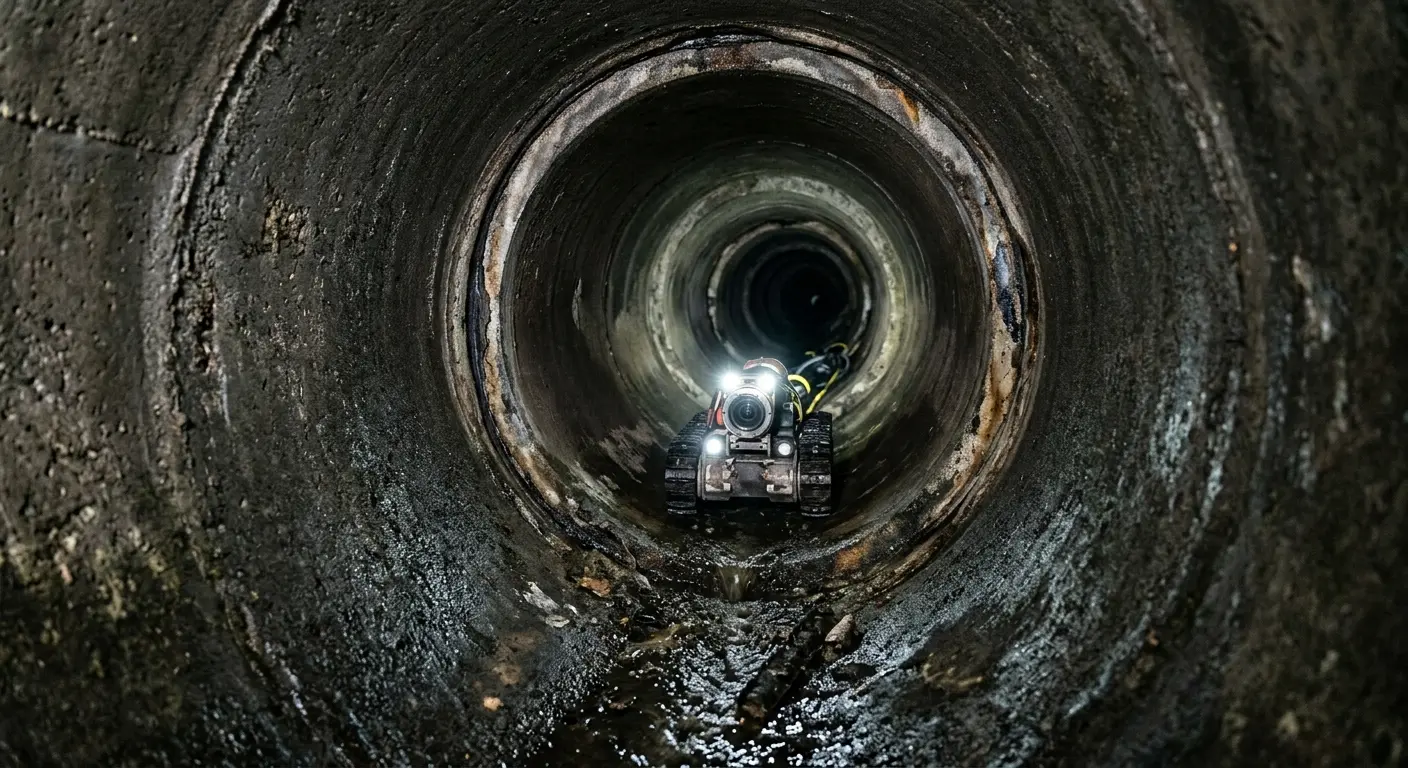 Robotic sewer camera inspecting pipe interior for Drain Snake Service in Pimmit Hills
